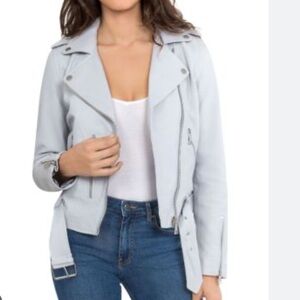 Women's Light Gray Blue Faux Suede Biker Jacket size small